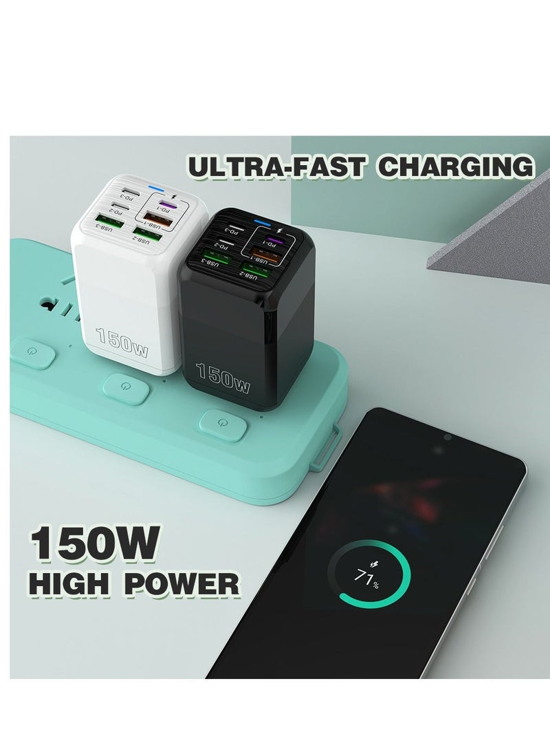 150W UK 6 Ports Multifunctional Super Fast Charging Adapter Mobile Phone Charger Travel Power Adapter Black - Image 3